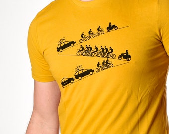 Peloton - Cycling Up Hill - Hand Drawn & Hand Printed T Shirt  UK Cyclist Git Shirt Cool Colour