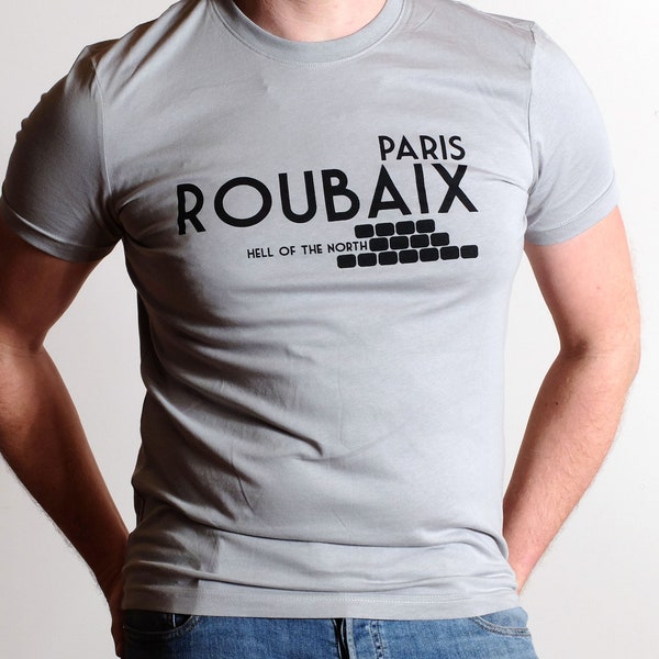 Paris Roubaix Cyclist Tshirt. Great Gift, Organic Cotton Cycling Tee. Hand Printed