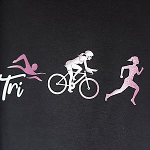 Tri. Women&#39;s Tri Athlete T-Shirt for Ladies Who Tri. Metallic Pink Awesome Swim, Bike Run Tee