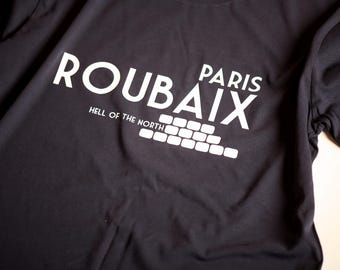 Paris Roubaix Cyclist Tshirt. Great Gift, Organic Cotton Cycling Tee. Hand Printed