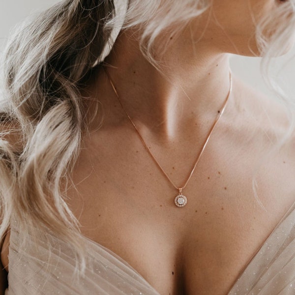Wedding Necklace | Crystal Necklace | Bridal Pendant | Rose Gold Wedding Jewelry | Bridal Accessory | Bridesmaid Necklace | Athena Necklace