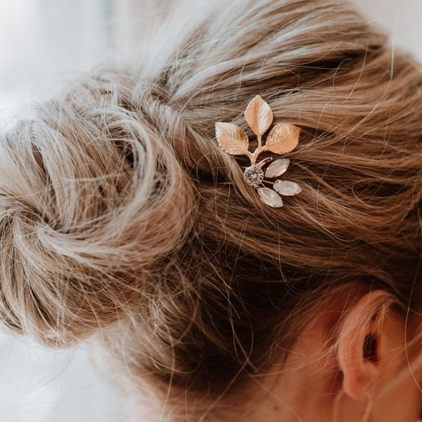 Opal Bridal Hair Pin | Gold Wedding Hairpin | Gold Opal Hairpiece | Gold Leaf Hair Pins | Gold Opal Hair Pin Set | Celestia Hair Pin