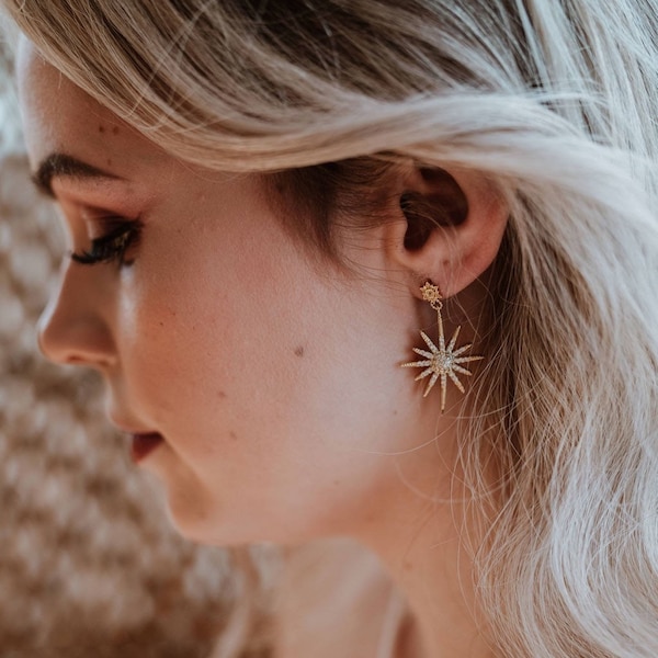 Celestial Bridal Earrings | Star Bridal Earrings | Gold Starburst Earrings | Cosmic Bridal Earrings | Wedding Drop Earrings Lyra