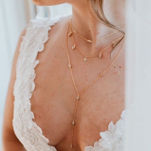 Lariat Wedding Necklace | Layered Choker | Bridal Jewelry | Crystal Lariat Bridal Necklace | Gold Statement Necklace | Cosmo Necklace