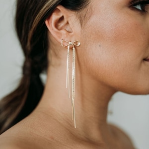 Gold Bow Earrings | Gold Bowknot Drop Earrings | Dangle Bow Statement Earrings | Bridal Drop Earrings | Blair Earrings