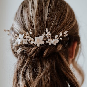 Gold Flower Hairpins | Gold Floral Hair Pins | Small Ivory Flower Hair Accessories | Boho Hair Pins | Paloma Hair Pin Set