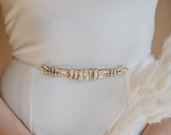 Crystal Bridal Belt | Rhinestone Bridal Sash | Gold Art Deco Wedding Sash Belt | Crystal Wedding Sash | Boho Bridal Sash Belt | Harlem Sash