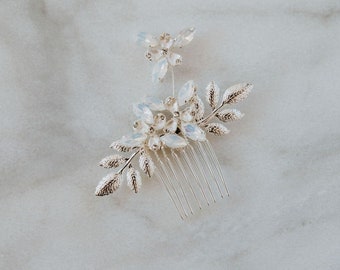 Opal Hair Comb | Bridal Hair Comb | Silver Leaf Hair Comb | Wedding Hair Piece | Bridal Headpiece | Silver Hair Comb | Esme Hair Comb