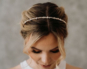 Gold Wedding Headband | Crystal Bridal Hair Band | Bridal Hair Wreath | Crystal Tiara | CZ Wedding Hairpiece | Carrie Headband