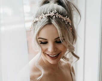 Rose Gold Leaf Bridal Headband | Rose Gold Vine Headpiece | Leaf Hair Vine | Rose Gold Leaf Bridal Hairpiece | Rose Gold Margot 50%