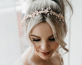 Rose Gold Bridal Hair Vine | Blush Bridal Headpiece | Opal Hair Wreath | Rose Gold Floral Hairpiece | Margot Hair Vine