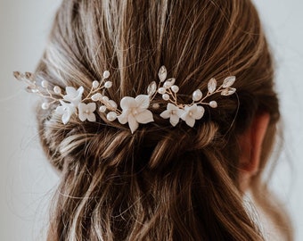 Gold Flower Hairpins | Gold Floral Hair Pins | Small Ivory Flower Hair Accessories | Boho Hair Pins | Paloma Hair Pin Set