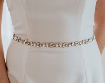 Crystal Bridal Belt | Silver Bridal Belt Sash | Thin Wedding Dress Sash | Crystal Sash | Silver Bridal Sash | Acacia Sash