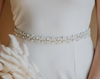 Opal Bridal Sash | Opal and Pearl Wedding Dress Belt | Opal Beaded Bridal Belt | Art Deco Vintage Bridal Sash | Moonstone Bridal Sash Geneva