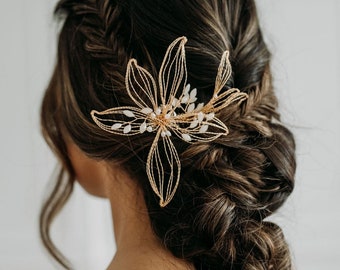 Gold Flower Hair Comb | Boho Bridal Hair Comb | Wedding Hair Piece | Gold Floral Headpiece | Flower Headpiece | Maude Hair Comb
