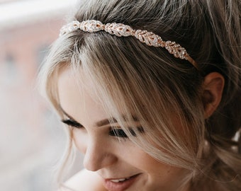 Rose Gold Bridal Headband | Rose Gold Hair Band | Rose Gold Wedding Head Piece | Bridal Hair Accessory | Calliope