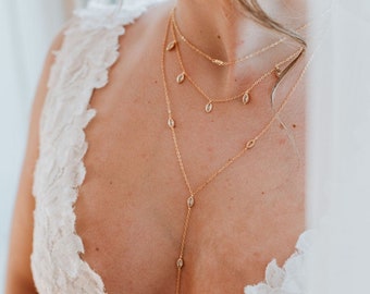 Lariat Wedding Necklace | Layered Choker | Bridal Jewelry | Crystal Lariat Bridal Necklace | Gold Statement Necklace | Cosmo Necklace