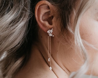Rose Gold Bridal Earrings | Wedding Earrings | Rose Gold Threader Earrings | Bridesmaid Earrings | Maid of Honor Earrings | Rowan Earrings