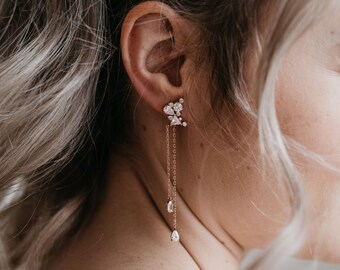 Rose Gold Bridal Earrings | Wedding Earrings | Rose Gold Threader Earrings | Bridesmaid Earrings | Maid of Honor Earrings | Rowan Earrings