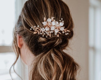 Bridal Hair Comb | Flower Hair Comb | Gold Headpiece | Boho Bridal Headpiece | Pearl Wedding Hair Piece | Kate Hair Comb