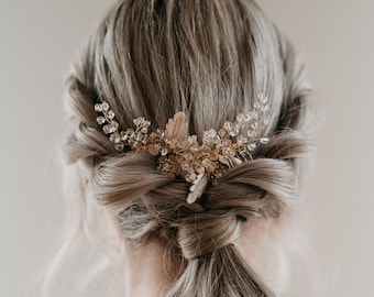 Gold Hair Comb | Bridal Hair Comb | Wedding Hair Piece | Crystal Hair Comb | Gold Flower Headpiece | Wedding Leaf Hair Comb | Evie Hair Comb