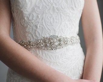 Pearl Bridal Sash | Rhinestone and Pearl Wedding Belt | Crystal Pearl Wedding Sash Belt | Pearl Bridesmaid Belt Sash | SATIN Penelope Sash