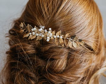 Gold Bridal Leaf Comb | Gold Laurel Headpiece | Gold Leaf Comb | Gold Leaf Headpiece | Gold Leaf Hairpiece | Bridal Comb | Gold Meadow Comb