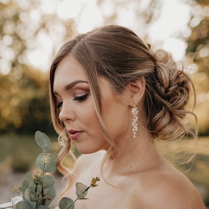 Silver Crystal Drop Wedding Earrings, Dangle CZ Cubic Zirconia Bridal Earrings, Statement Bride Earrings, Long Wedding Earrings Caitlin