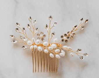 Pearl Bridal Hair Comb, Crystal Wedding Hair Comb, Pearl Hairpiece for Bride, Bridal Hair Accessory, Gia