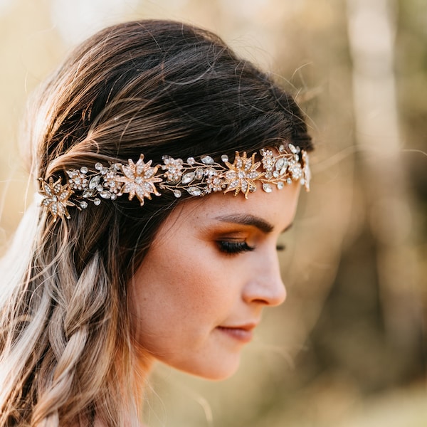 Celestial Bridal Hair Vine | Star Bridal Headband | Gold Bridal Hairpiece | Celestial Headpiece | Lotus