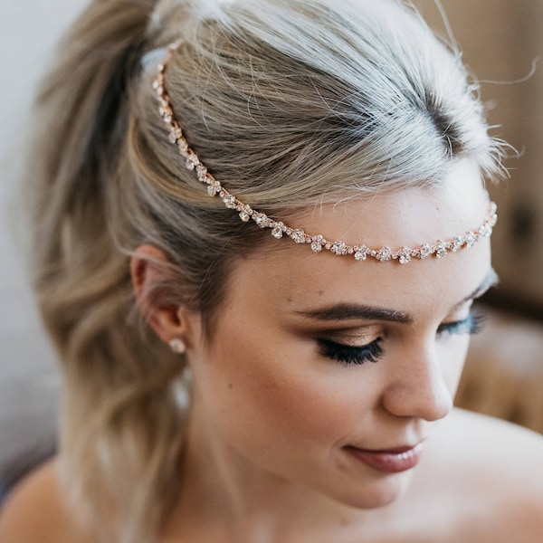 Rose Gold Bridal Halo | Gold Crystal Wedding Headpiece | Crystal Bridal Hairpiece | Wedding Head Chain | Astrid Halo 50%