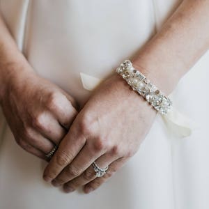 Pearl Wedding Bracelet | Pearl Bridal Cuff Bracelet | Beaded Rhinestone CZ Wedding Cuff | Crystal Rhinestone Bridal Bracelet | Seraphina