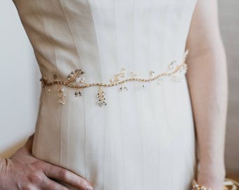 Gold Bridal Belt | Crystal Wedding Dress Sash | Boho Bridal Belt | Pearl Bridal Belt | Gold Bridal Sash | Bridal Belt | Bridal Sash Jade