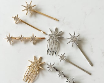 Celestial Bridal Hair Pins | Star Hair Pins | Celestial Wedding Hair Accessories | Crystal Star Hair Comb | Star Hairpiece