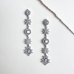 Silver Bridal Earrings | Crystal Wedding Earrings | Bridal Earrings, | Wedding Jewelry | Silver CZ Bridal Earrings | Bridal Jewelry | Paris