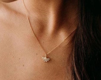 Gold Art Deco Bridal Necklace | Crystal Fan Charm Necklace | Vintage Inspired Bridal Jewelry | Dainty Crystal Necklace | Bridget