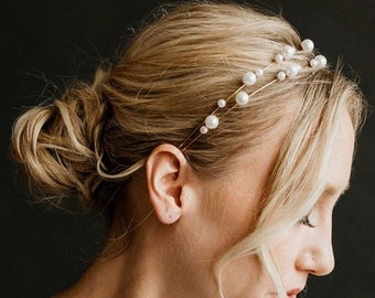 Pearl Bridal Headband | Pearl Bridal Hairpiece | Bride Headband | Pearl Headpiece | Pearl Tiara Crown | Hair Jewelry | Pearl Hairband | Veda