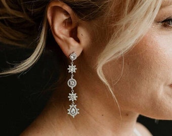 Celestial Wedding Earrings | Starburst Drop Earrings | Long Crystal Bridal Earrings | Paris
