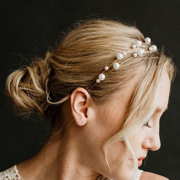 Pearl Bridal Headband | Pearl Bridal Hairpiece | Bride Headband | Pearl Headpiece | Pearl Tiara Crown | Hair Jewelry | Pearl Hairband | Veda