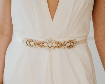 Opal Bridal Sash | Blush Bridal Belt Sash | Gold Beaded Bridal Belt Sash | Wedding Dress Belt Sash | Champagne Sash | Leyton 50% off