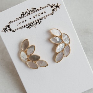 Pearl Bridal Earrings | Mother of Pearl Earrings | Art Deco Wedding Earrings | Bridesmaid Earrings | Shell Pearl Stud Earrings | Mykonos