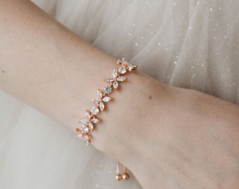 Rose Gold Crystal Bracelet | Crystal Wedding Bracelet | Adjustable Bridal Bracelet | Rose Gold Bridal Cuff | Petite Magnolia Bracelet