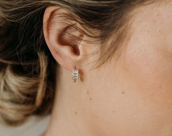 Petite Crystal Huggie Earrings | Bridal Hoop Earrings  | CZ Minimalist Wedding Crystal Earrings | Huggie Hoop Earrings | Rita Earrings