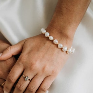 Pearl Bridal Bracelet | Gold Pearl Wedding Cuff | Adjustable Freshwater Pearl Bracelet | Gold Minimalist Bridal Accessory | Malva Bracelet