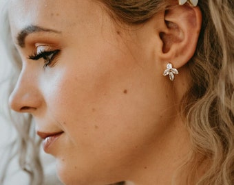 Crystal Leaf Earrings | Small Leaf Stud Earrings | Crystal Bridesmaid Earrings | Minimalist CZ Earrings | Petite Leaf Earrings | Avignon