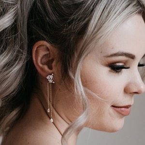 Rose Gold Bridal Earrings | Wedding Earrings | Rose Gold Threader Earrings | Bridesmaid Earrings | Maid of Honor Earrings | Rowan Earrings