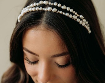 Pearl Bridal Headband | Pearl Bridal Hairpiece | Bride Headband | Pearl Headpiece | Pearl Tiara Crown Hair Jewelry | Pearl Hairband Milos
