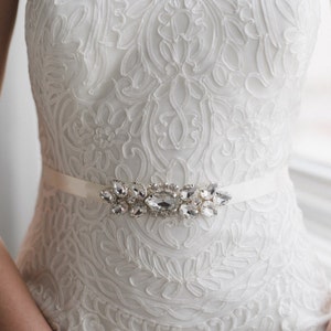 Crystal Bridal Sash | Small Rhinestone Wedding Belt | Petite Silver Bridal Belt Sash | The Satin VERA