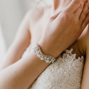 Silver Bridal Cuff | Wedding Bracelet | Silver Pearl Bracelet | Crystal Bridal Bracelet | Wedding Cuff | Silver Adelaide Cuff