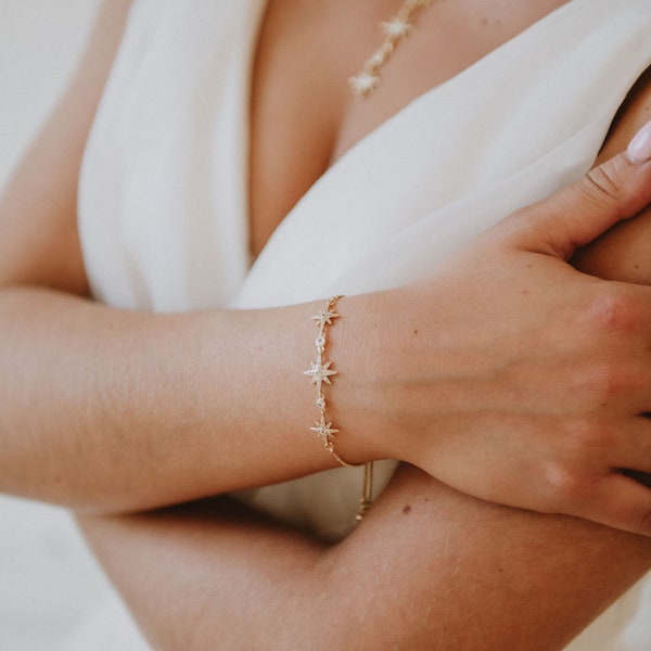 Gold Bridal Bracelet | Adjustable Gold Bracelet | Celestial Wedding Bracelet | Gold Star Bridal Bracelet | Bridesmaid Bracelet | Lyra